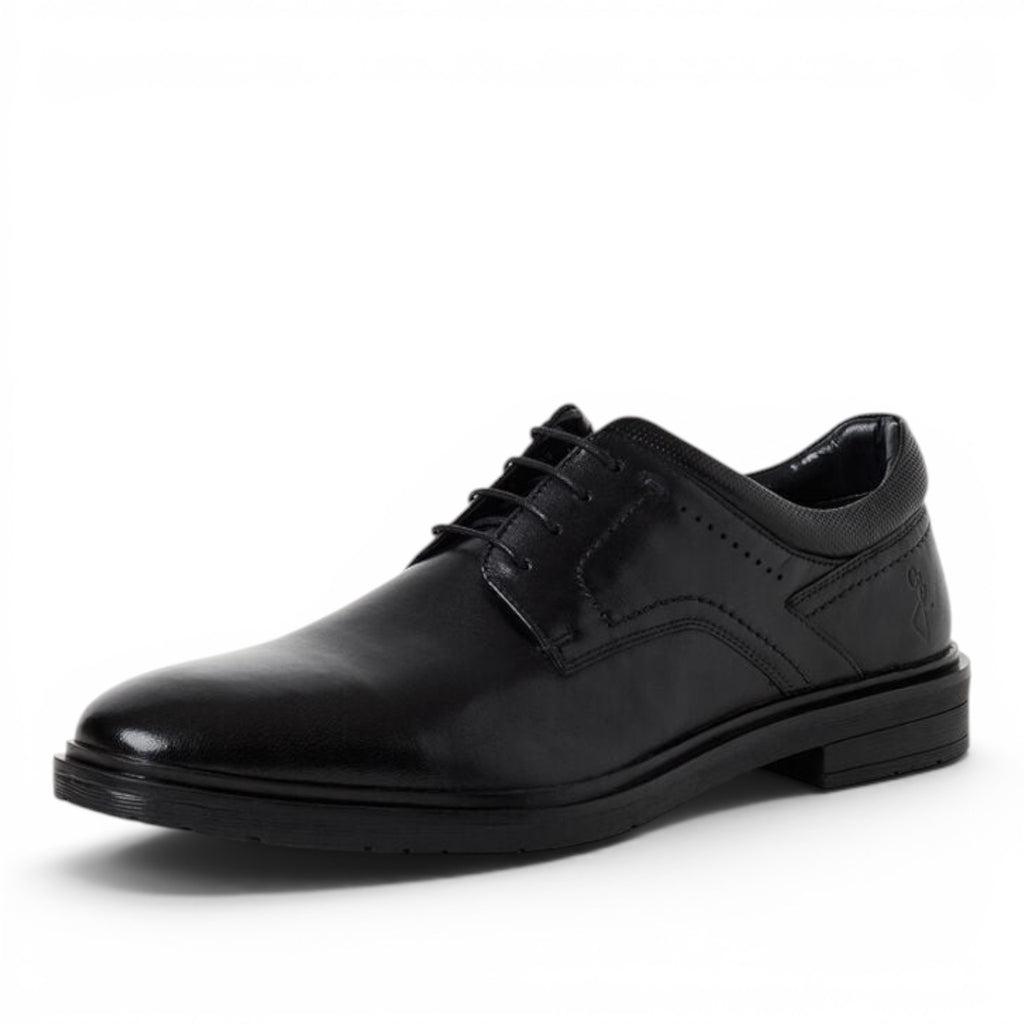 ShoeShop Marco Tozzi black leather lace-up formal dress shoe with textured heel detail