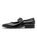 ShoeShop Marco Tozzi black patent synthetic ballet flat with a decorative buckle strap and pointed toe