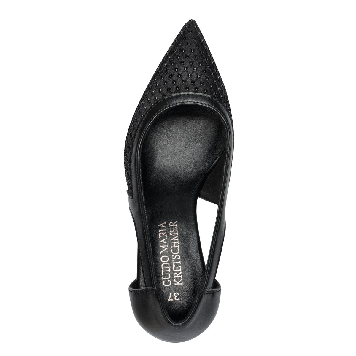 ShoeShop Marco Tozzi black pointed toe pump with textured synthetic upper and cut-out side detail
