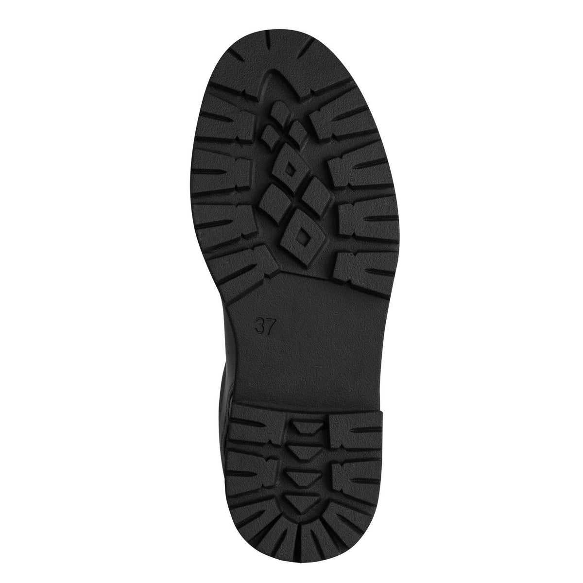 ShoeShop Marco Tozzi black leather boot sole with a durable rubber tread pattern for traction