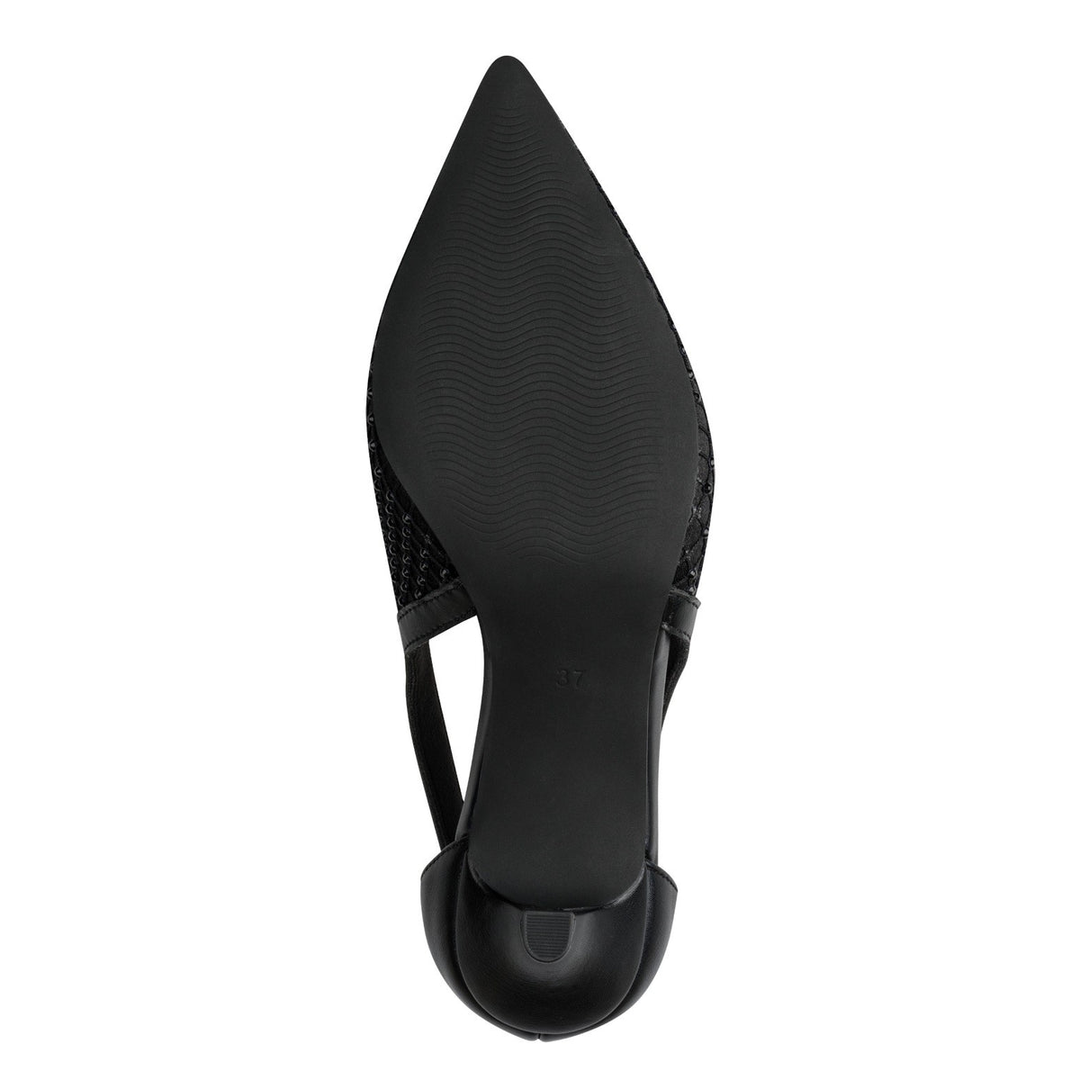 ShoeShop Marco Tozzi black pointed-toe slingback heel with synthetic textured upper and durable sole