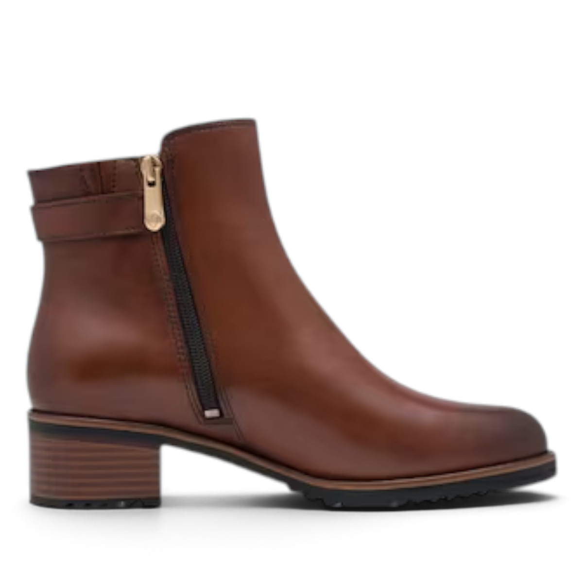 ShoeShop Marco Tozzi brown leather ankle boot with side zipper and block heel