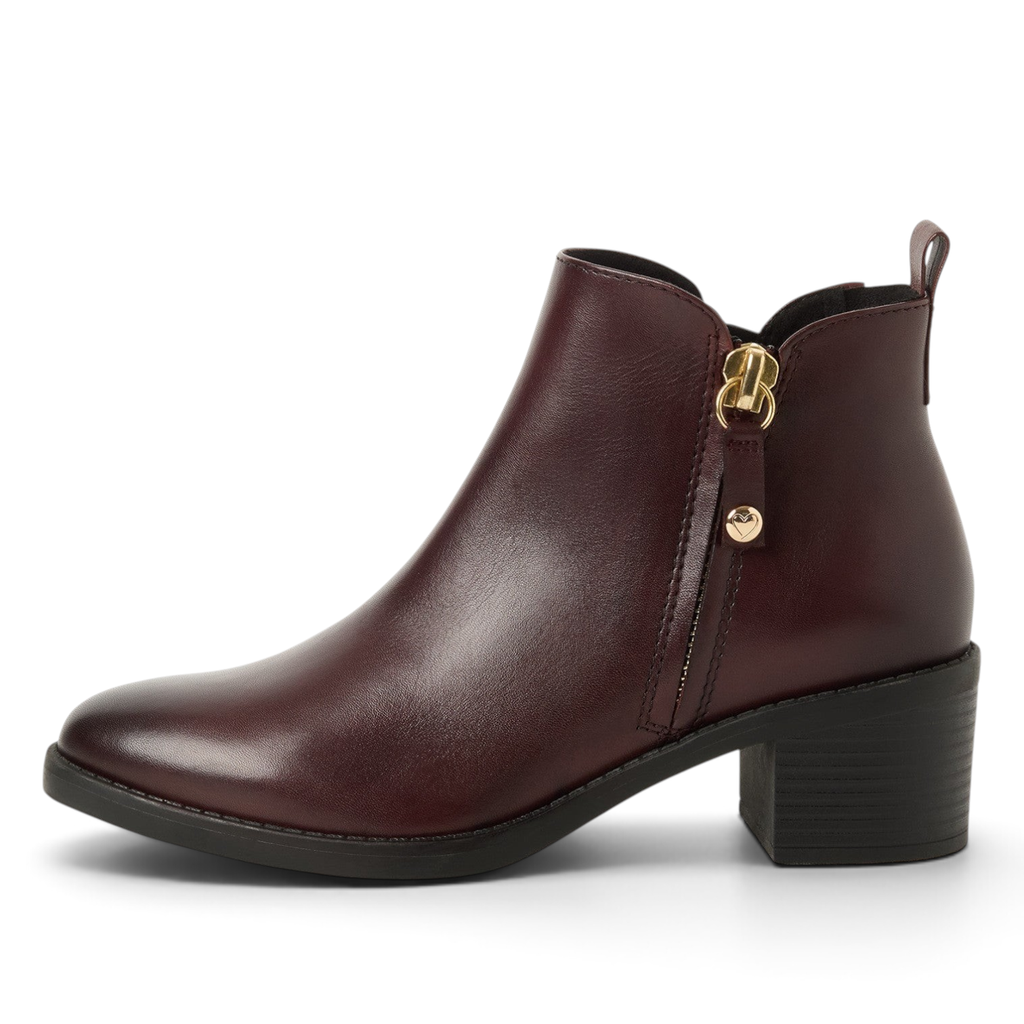 ShoeShop Marco Tozzi burgundy ankle boots with side zipper and block heel