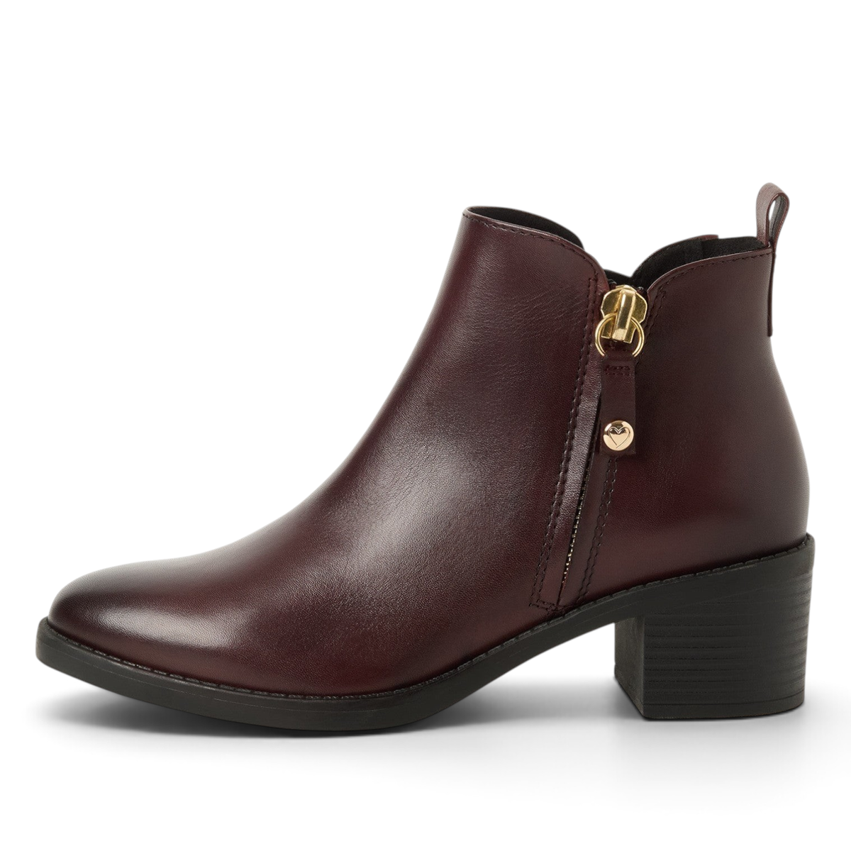 ShoeShop Marco Tozzi burgundy ankle boots with side zipper and block heel