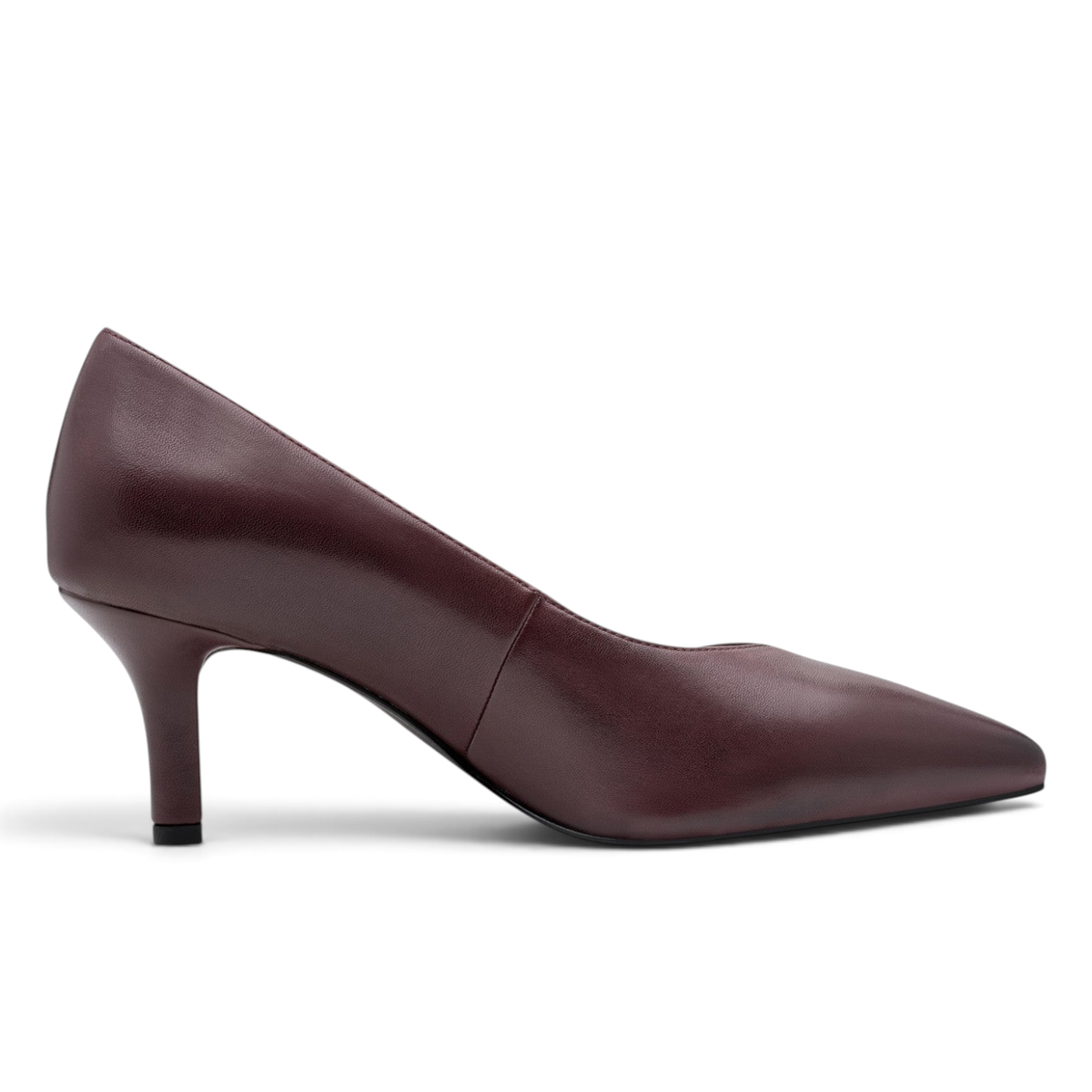 ShoeShop Marco Tozzi dark burgundy pointed-toe pumps with a mid-height kitten heel in a classic silhouette