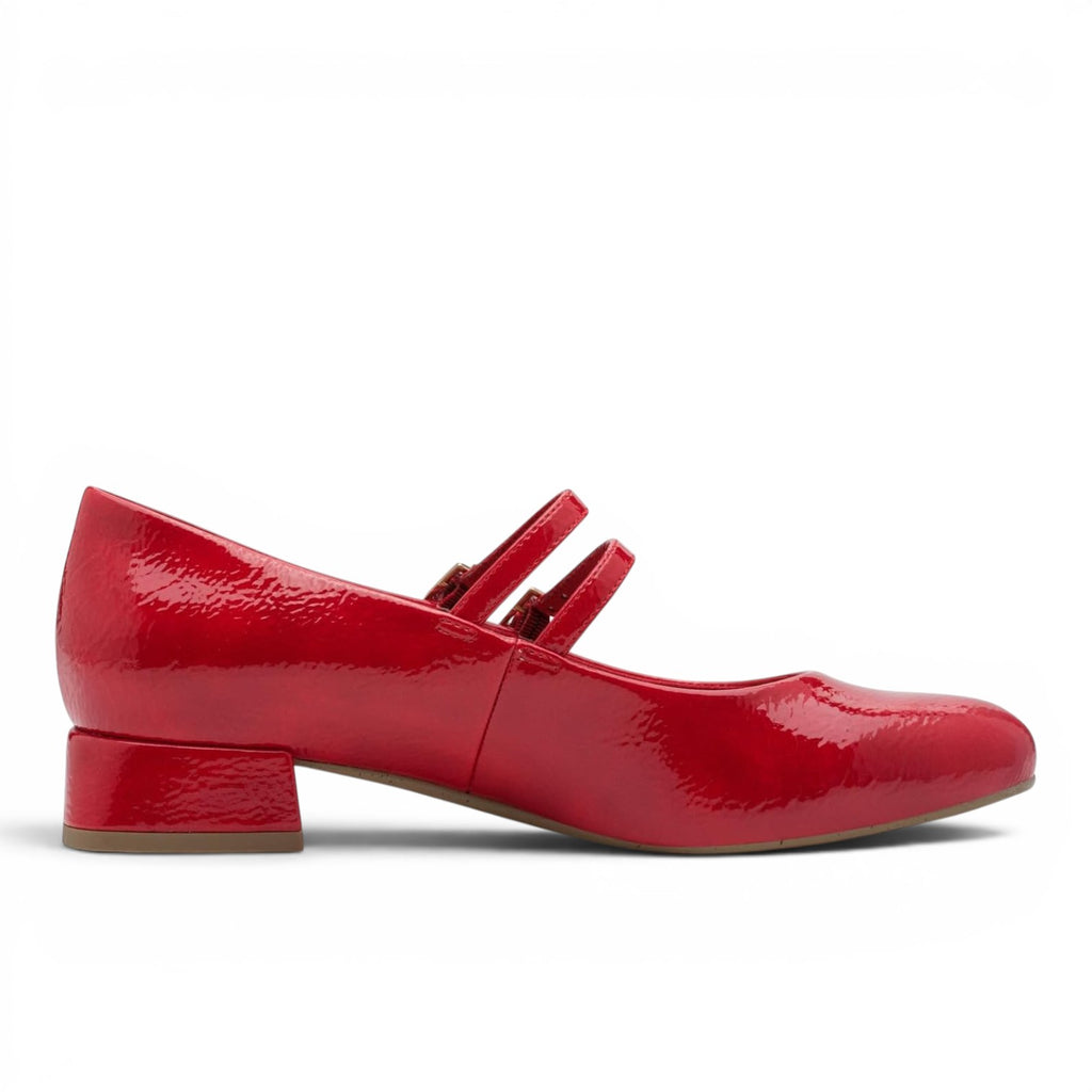 ShoeShop Marco Tozzi red patent leather Mary Jane shoes with double straps and a low block heel