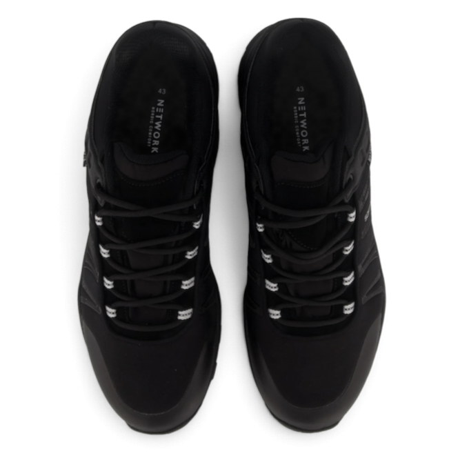 ShoeShop Network black lace-up comfort sneakers with a top-down view