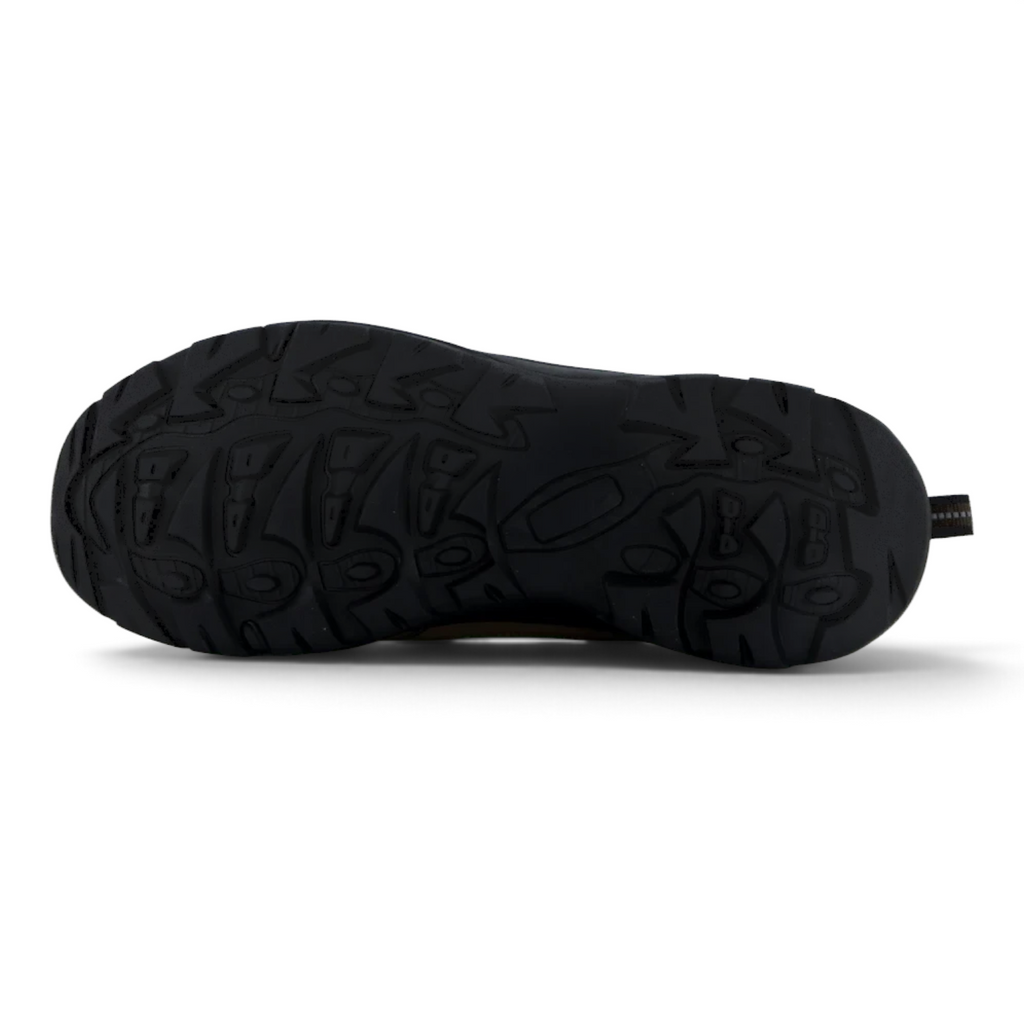 ShoeShop Network black rubber hiking shoe outsole with deep traction lugs for grip