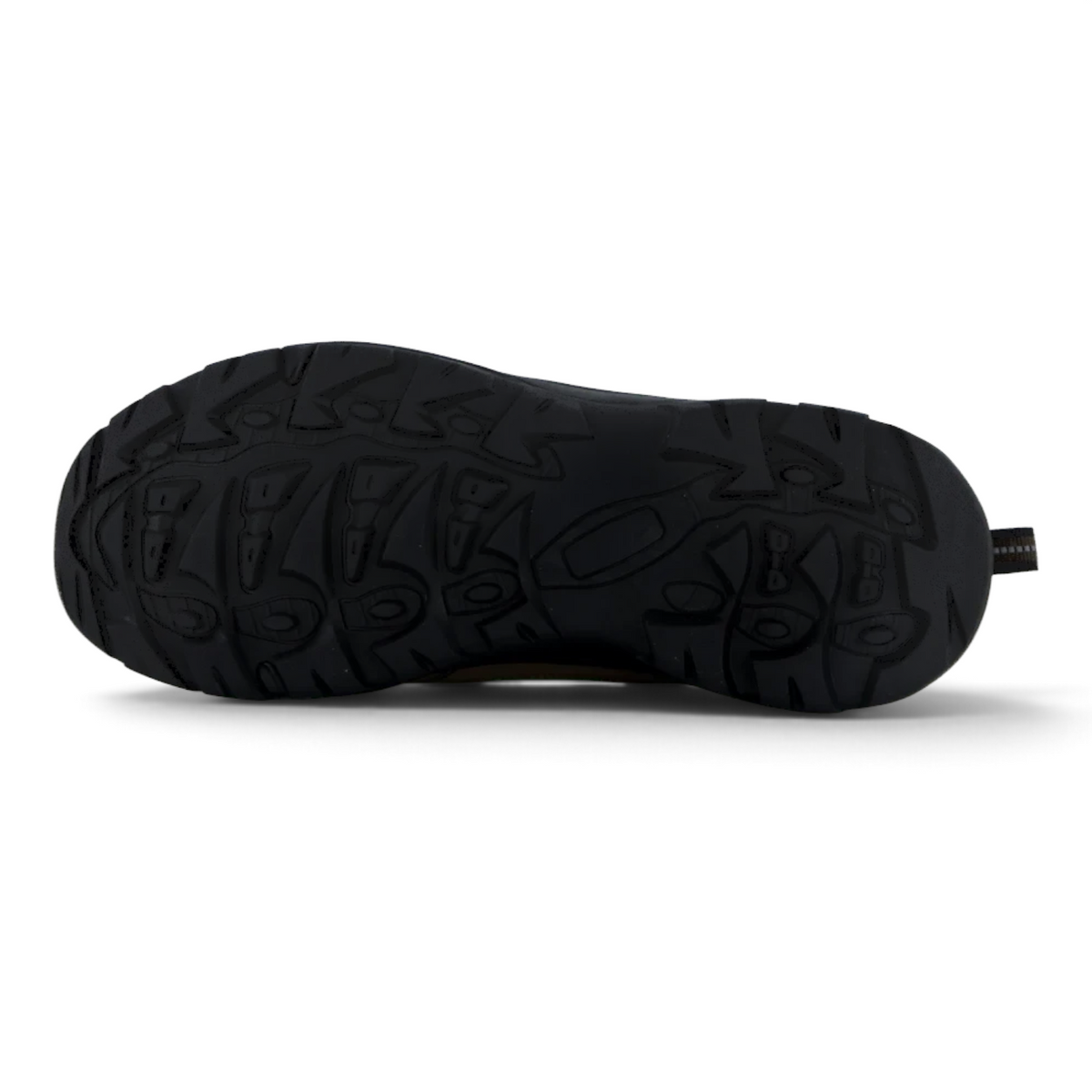 ShoeShop Network black rubber hiking shoe outsole with deep traction lugs for grip