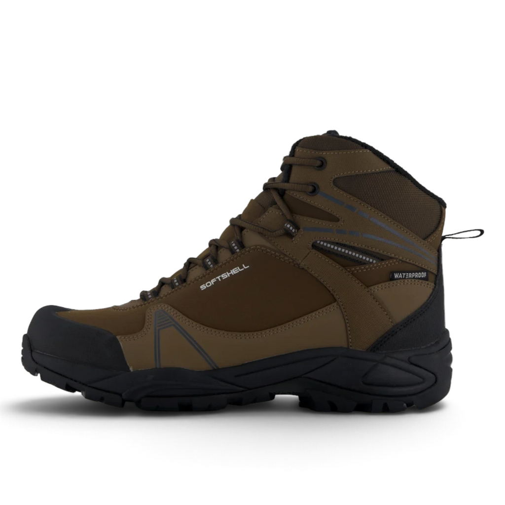 ShoeShop Network waterproof brown softshell hiking boots with high-top design and durable rubber sole