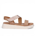 ShoeShop Oh My Sandals 5652 in beige leather with a metallic rose gold strap and white platform sole