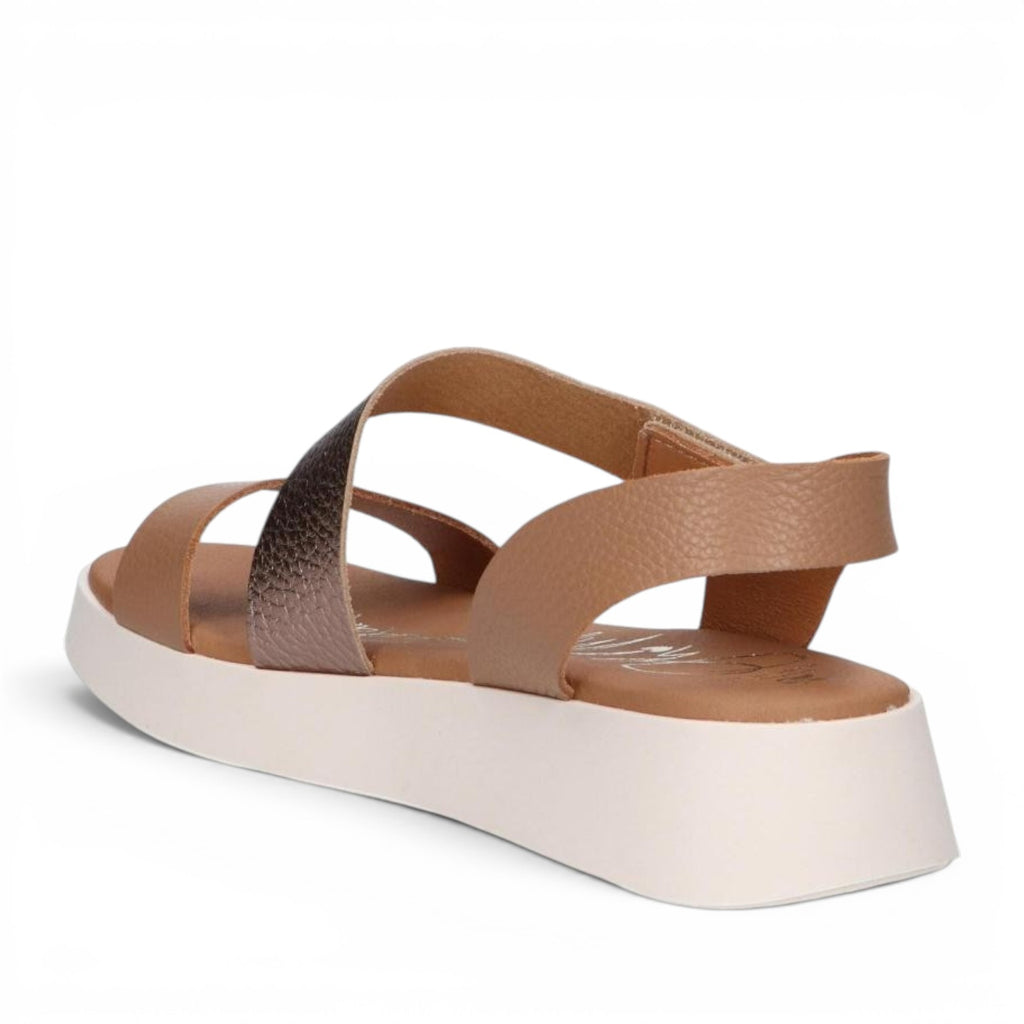 ShoeShop Oh My Sandals 5652 featuring tan and metallic bronze straps with a white platform sole