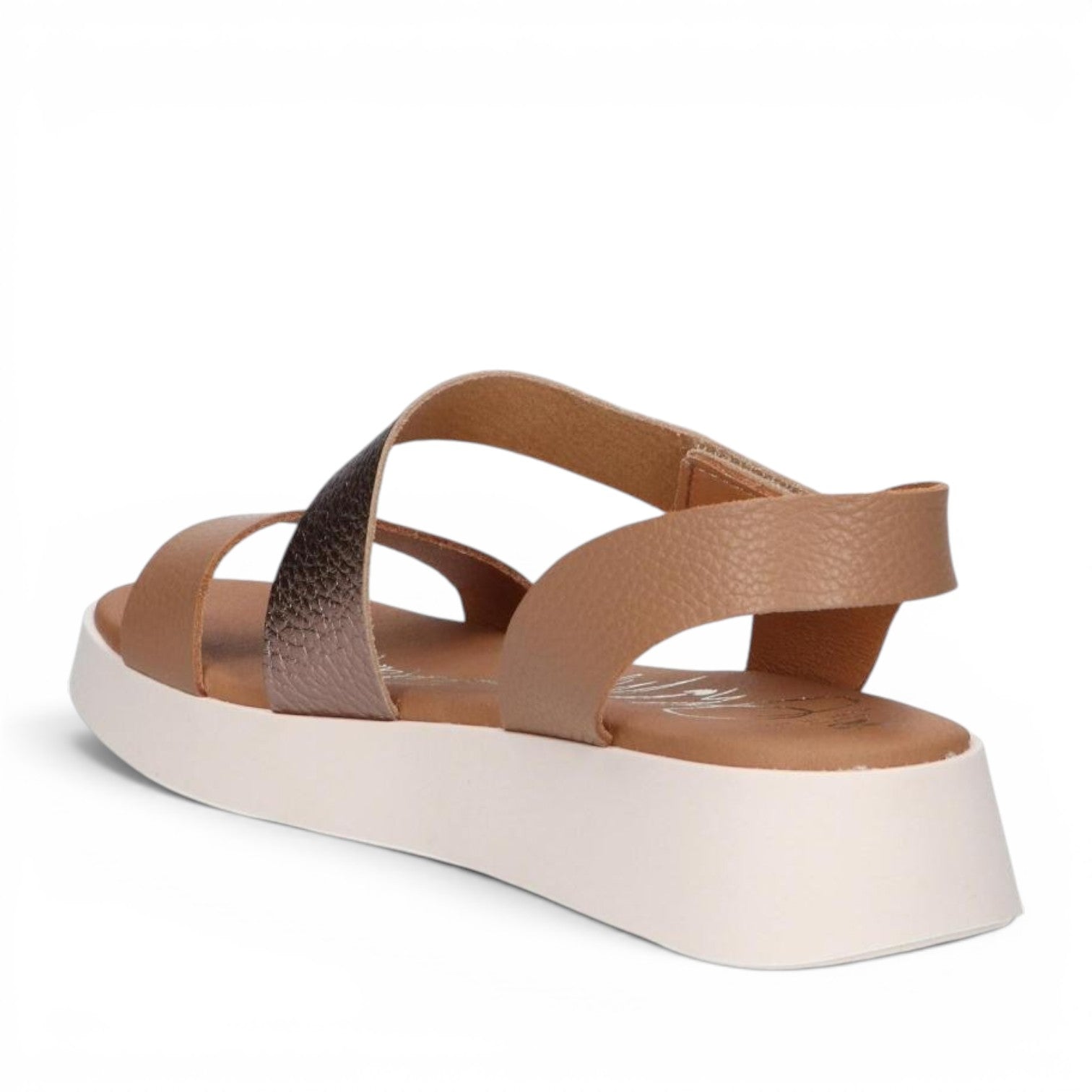ShoeShop Oh My Sandals 5652 featuring tan and metallic bronze straps with a white platform sole