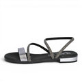 ShoeShop Oh My Sandals 5586 featuring silver metallic straps and sparkling rhinestone embellished detailing