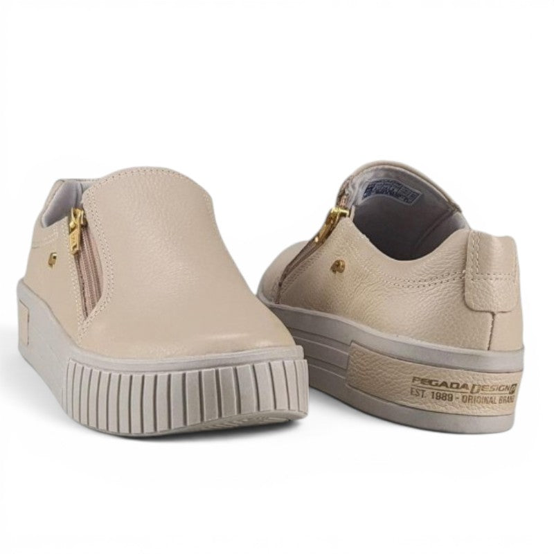 ShoeShop Pegada 212506-01 beige leather slip-on sneakers with side zippers and thick platform soles