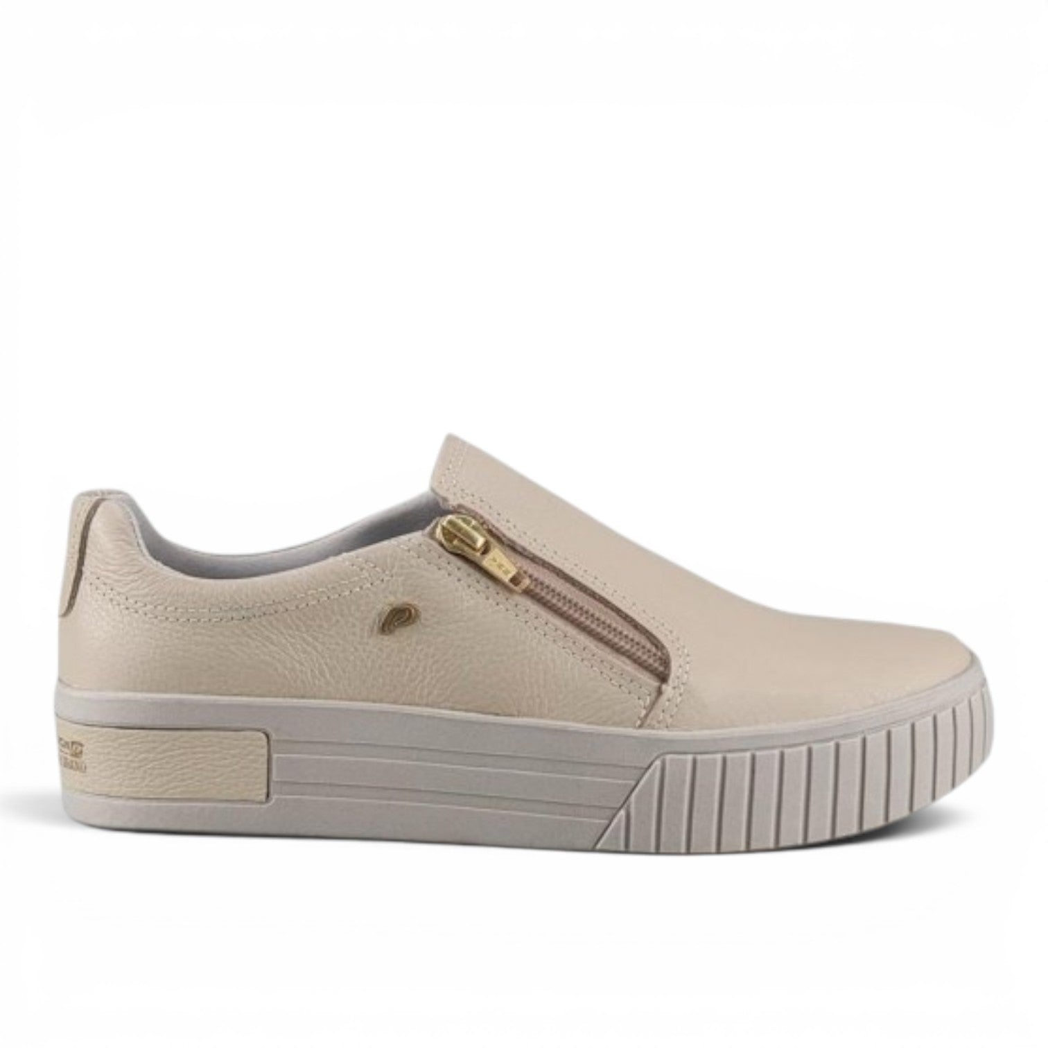 ShoeShop Pegada beige leather slip-on sneaker with side zipper and chunky platform sole