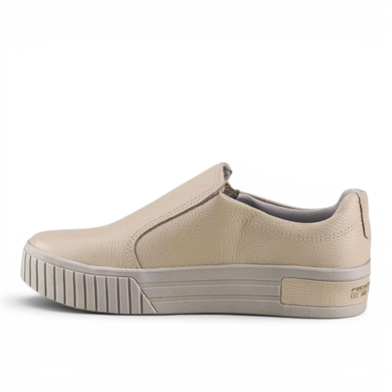ShoeShop Pegada 212506-01 beige leather slip-on sneakers with a thick platform sole, side view