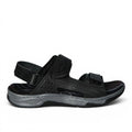 ShoeShop Pegada black leather men's sandals with adjustable velcro straps and a grey cushioned sole