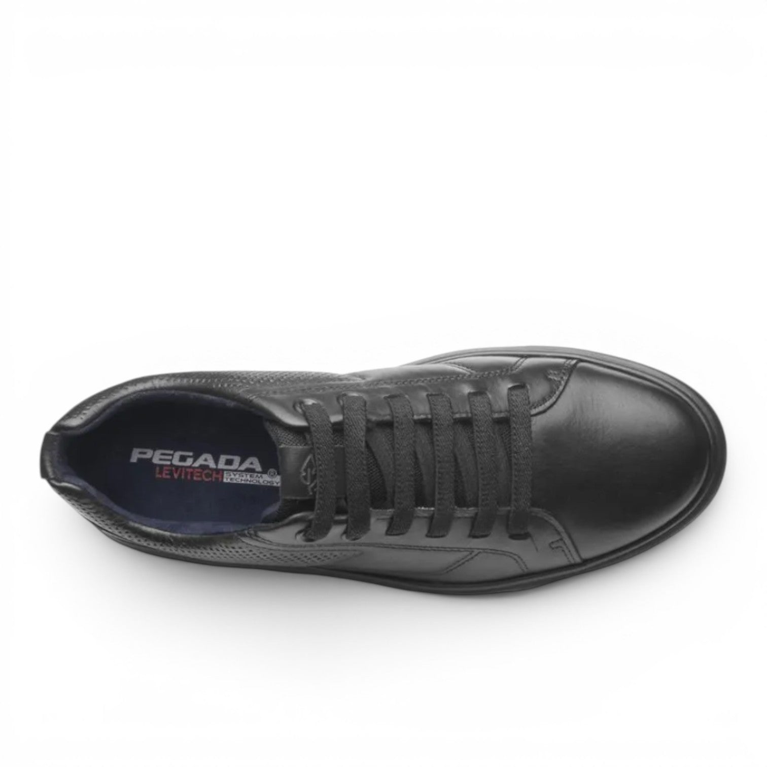 ShoeShop Pegada 110923-05 black leather casual sneaker viewed from above with lace-up closure