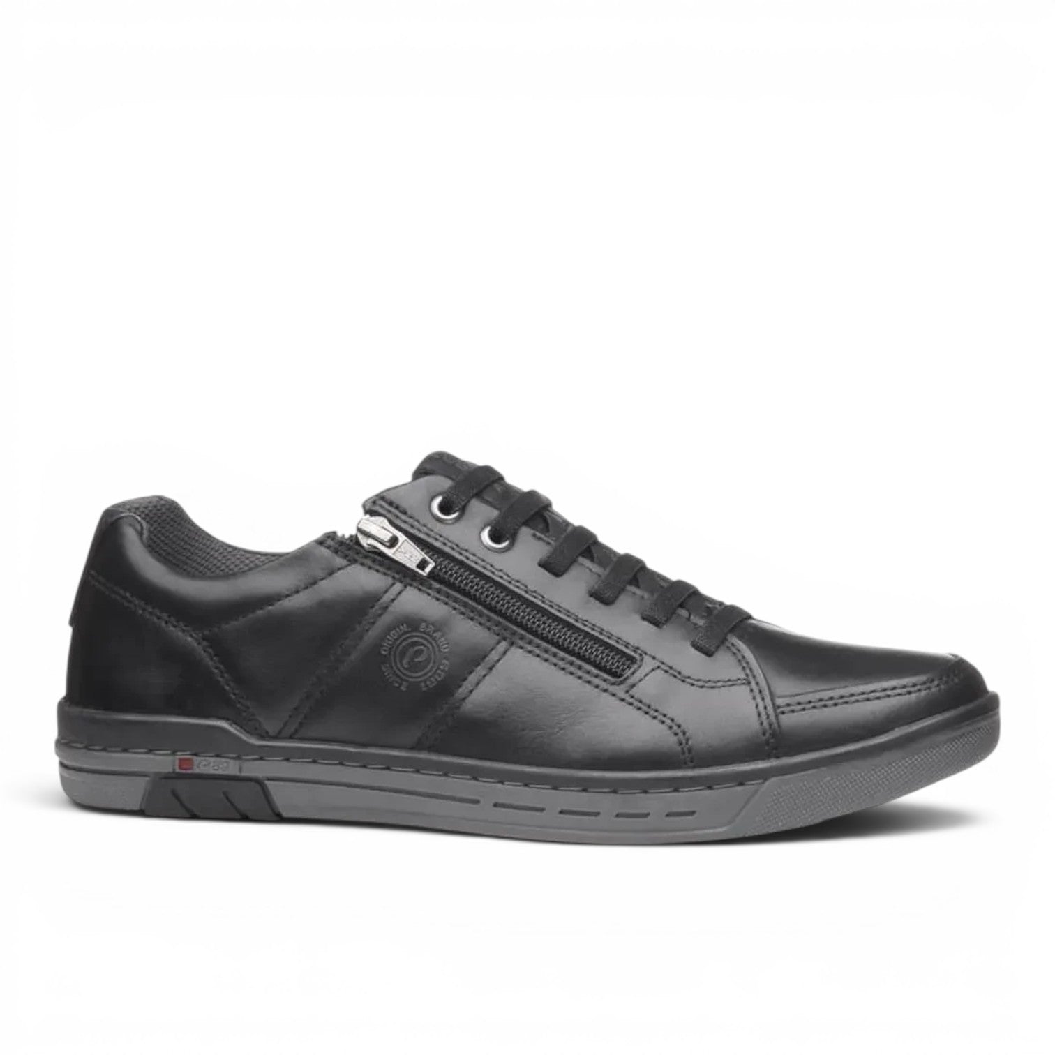 ShoeShop Pegada 119313-04 black leather casual sneakers with side zipper and grey rubber sole
