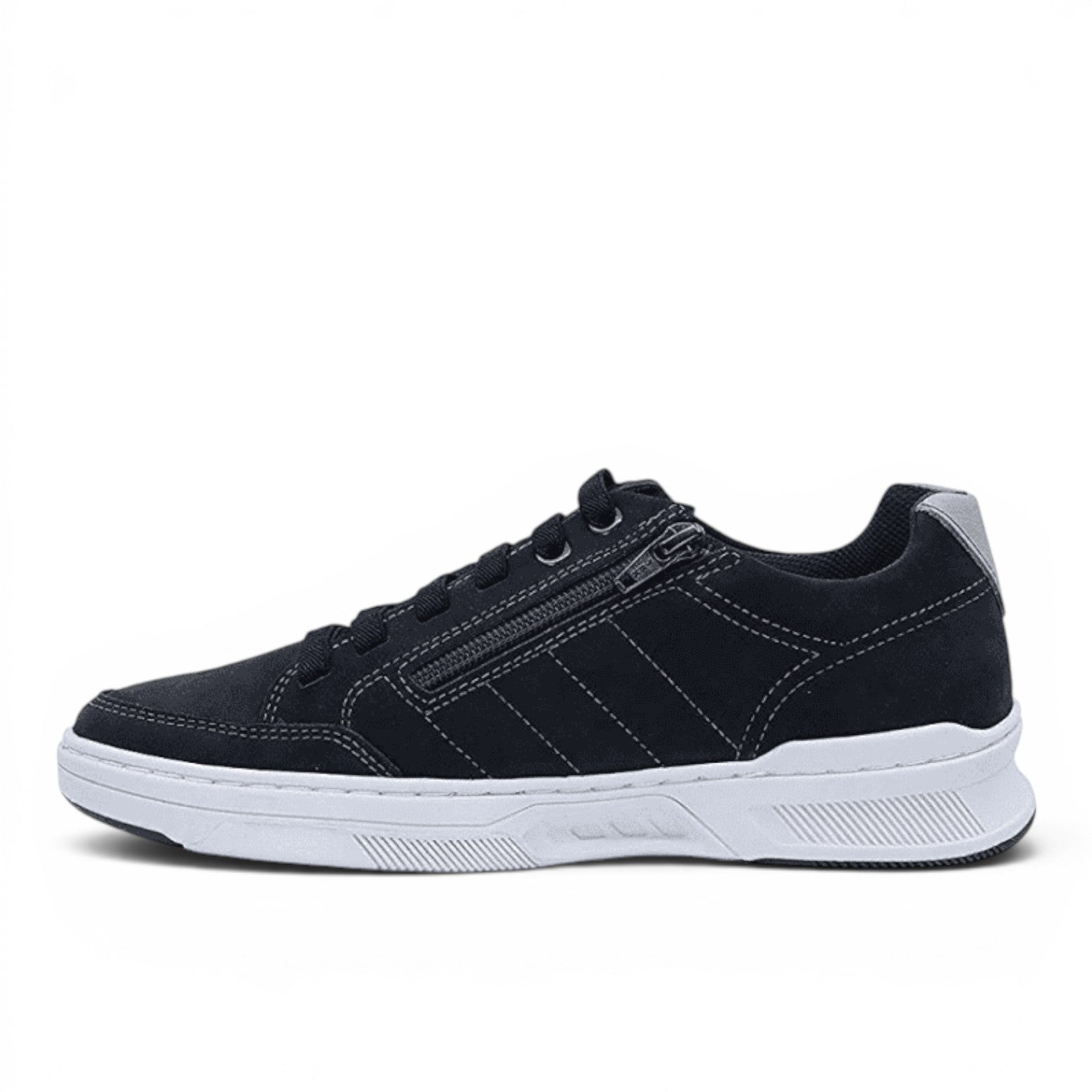 ShoeShop Pegada 110604-09 black suede casual sneaker with side zipper and white rubber sole