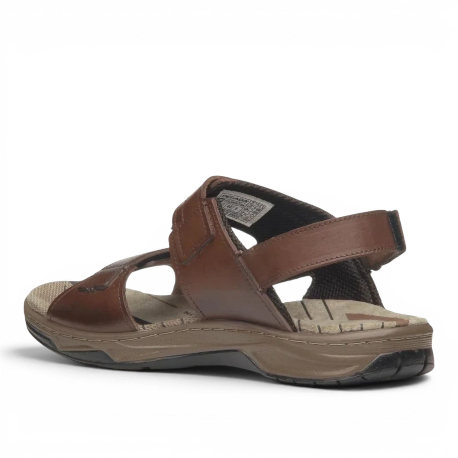 ShoeShop Pegada brown leather men's sandal with adjustable velcro straps and cushioned sole, side view