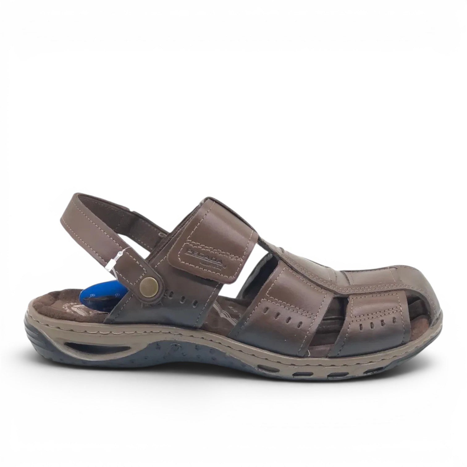 ShoeShop Pegada 131669-03 brown leather men's closed-toe sandal with adjustable strap and cushioned sole