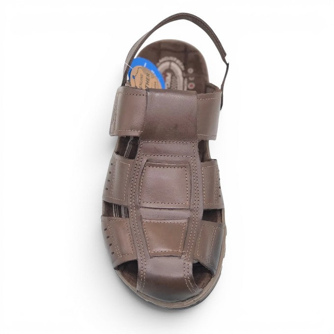 ShoeShop Pegada 131669-03 brown leather men's closed-toe sandals with adjustable slingback strap