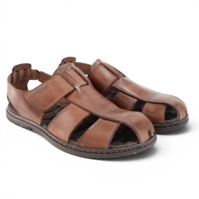 ShoeShop Pegada 131287-01 brown leather closed-toe sandals with adjustable hook-and-loop straps