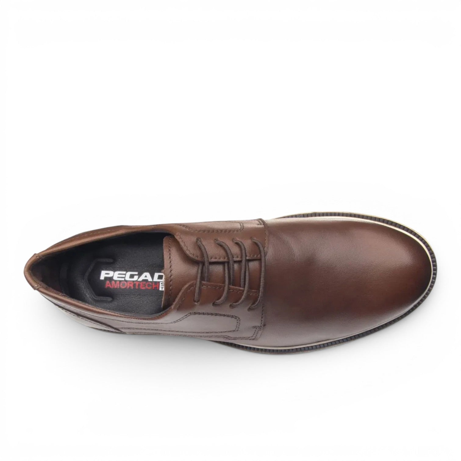 ShoeShop Pegada brown leather lace-up dress shoe with Amortech cushioned insole, top-down view