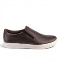 ShoeShop Pegada 110402-02 dark brown leather slip-on sneakers with white rubber soles and elastic side panels