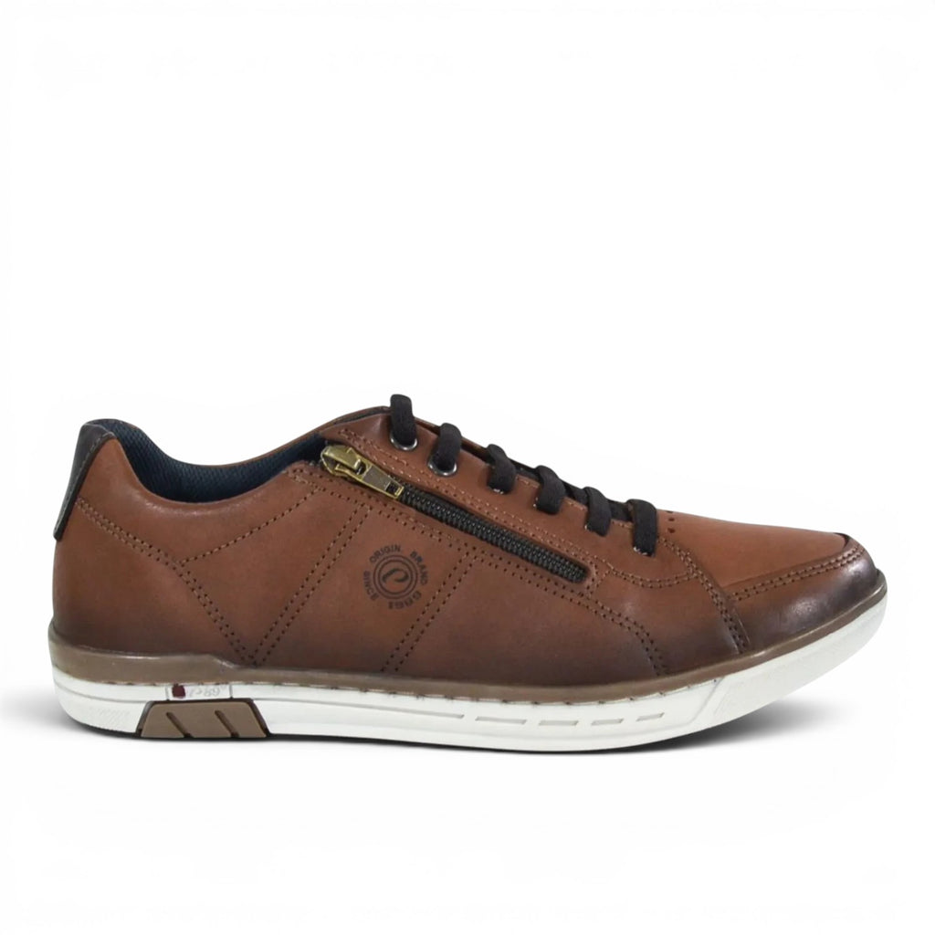 ShoeShop Pegada 119313-02 brown leather casual sneaker with side zipper and white rubber sole