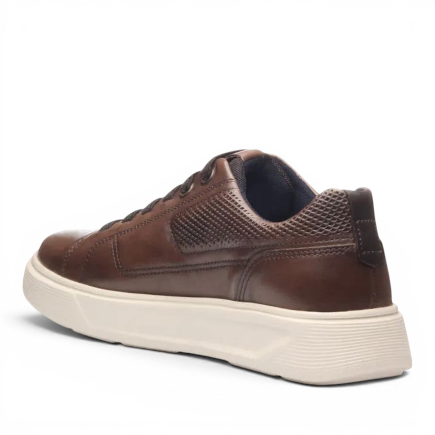 ShoeShop Pegada brown leather casual sneaker with a white platform sole and textured side panel detail
