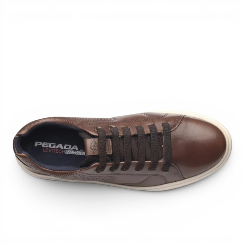 ShoeShop Pegada 110923-02 brown leather casual sneakers with lace-up closure and cushioned insole, top view