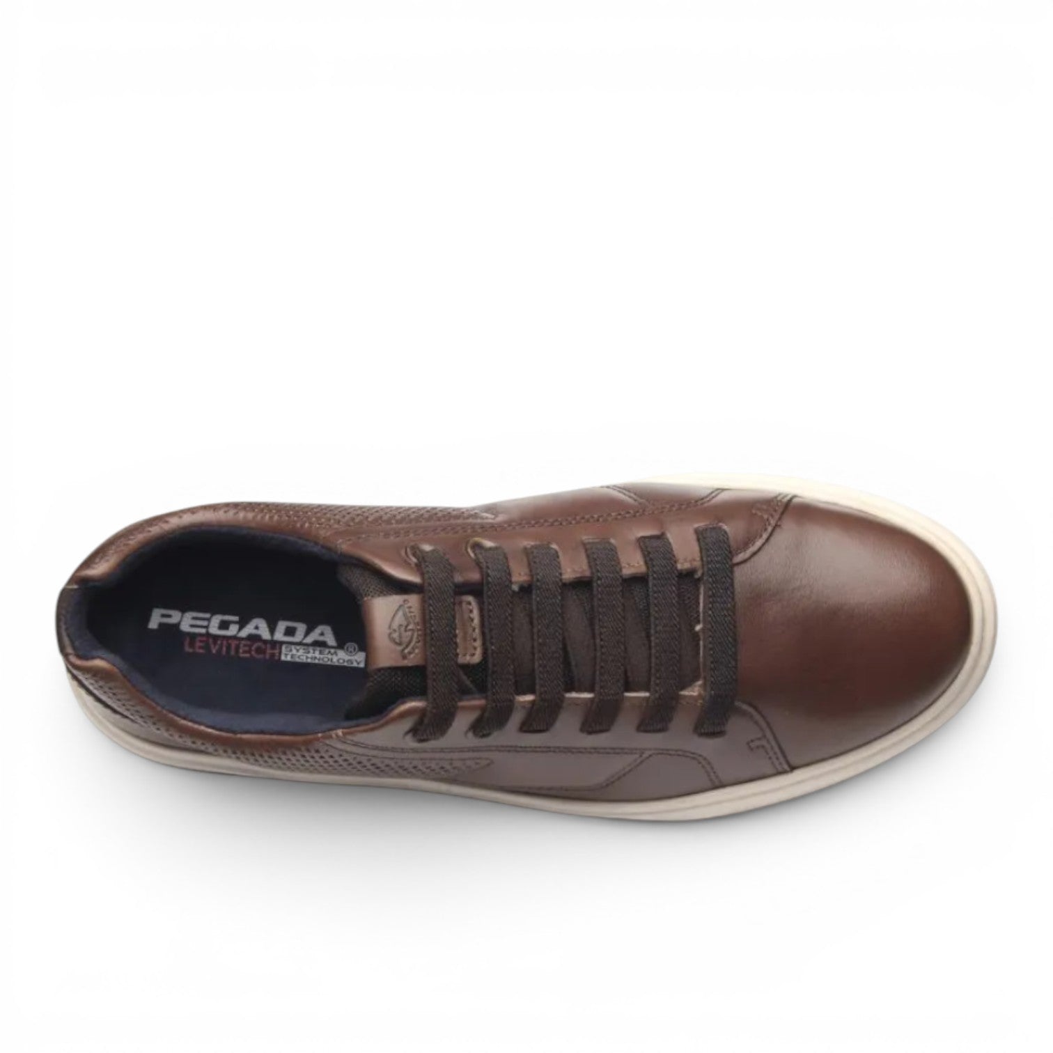 ShoeShop Pegada 110923-02 brown leather casual sneakers with lace-up closure and cushioned insole, top view