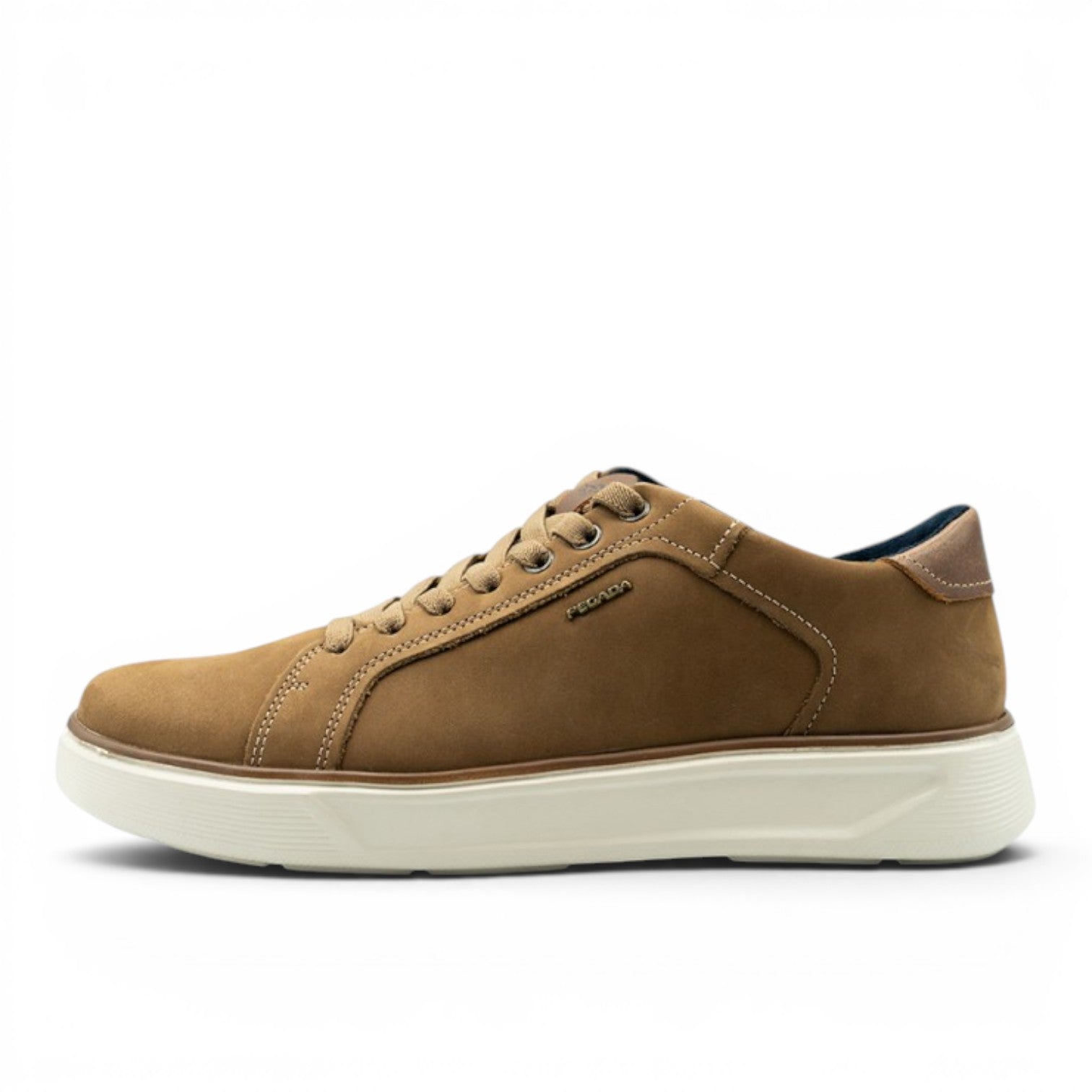 ShoeShop Pegada 110931-09 brown nubuck leather casual sneakers with white rubber sole and lace-up closure