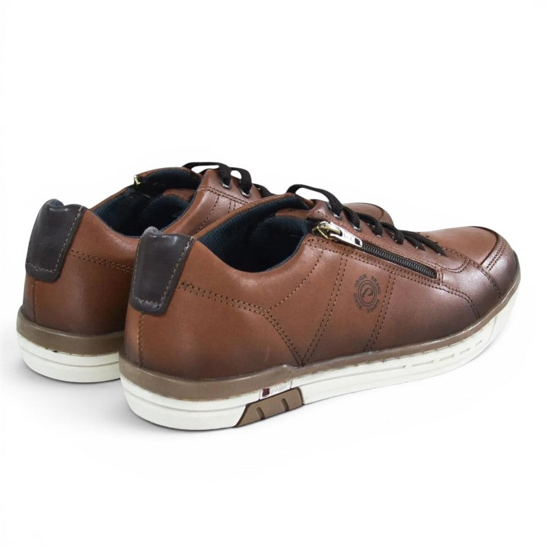 ShoeShop Pegada brown leather casual sneakers with side zipper and white rubber sole