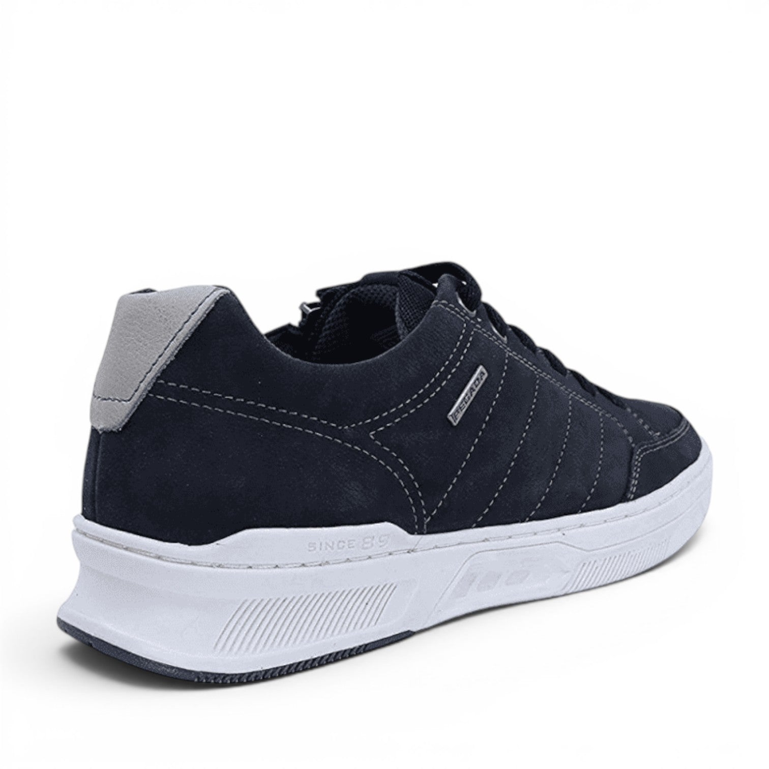 ShoeShop Pegada 110604-09 navy blue suede sneakers with white rubber sole and grey heel detail