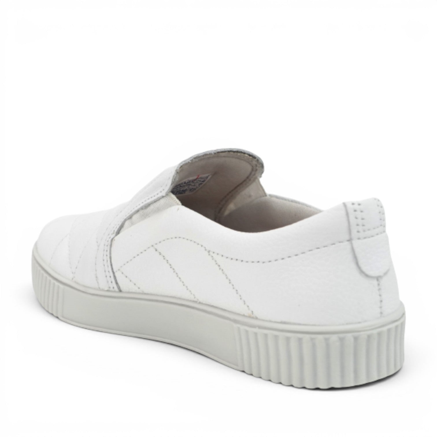 ShoeShop Pegada white leather slip-on sneaker with a textured rubber sole and minimalist design