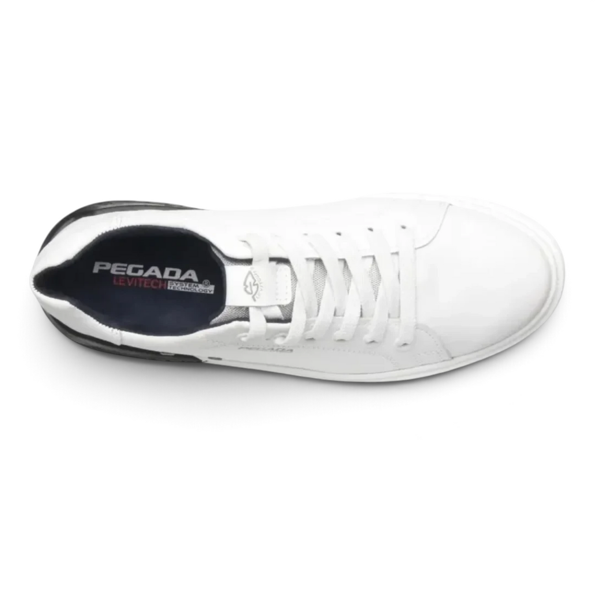 ShoeShop Pegada 110901-01 white leather casual sneakers with lace-up closure and Levitech technology sole