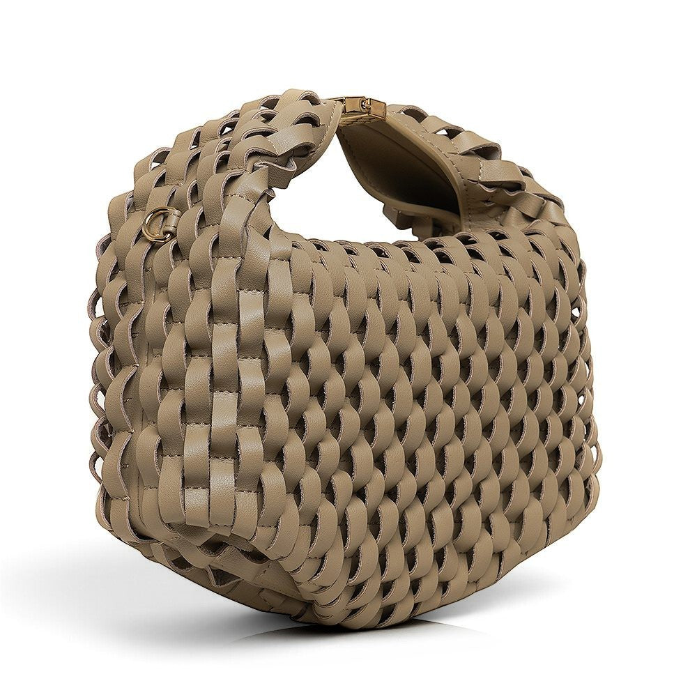 ShoeShop Penta beige woven leather handbag with a magnetic clasp and detachable shoulder strap