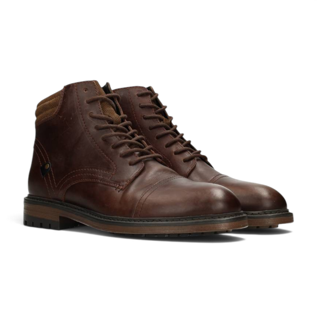 ShoeShop Poelman HOMBRE-26 brown leather lace-up ankle boots with a padded collar and durable rubber sole