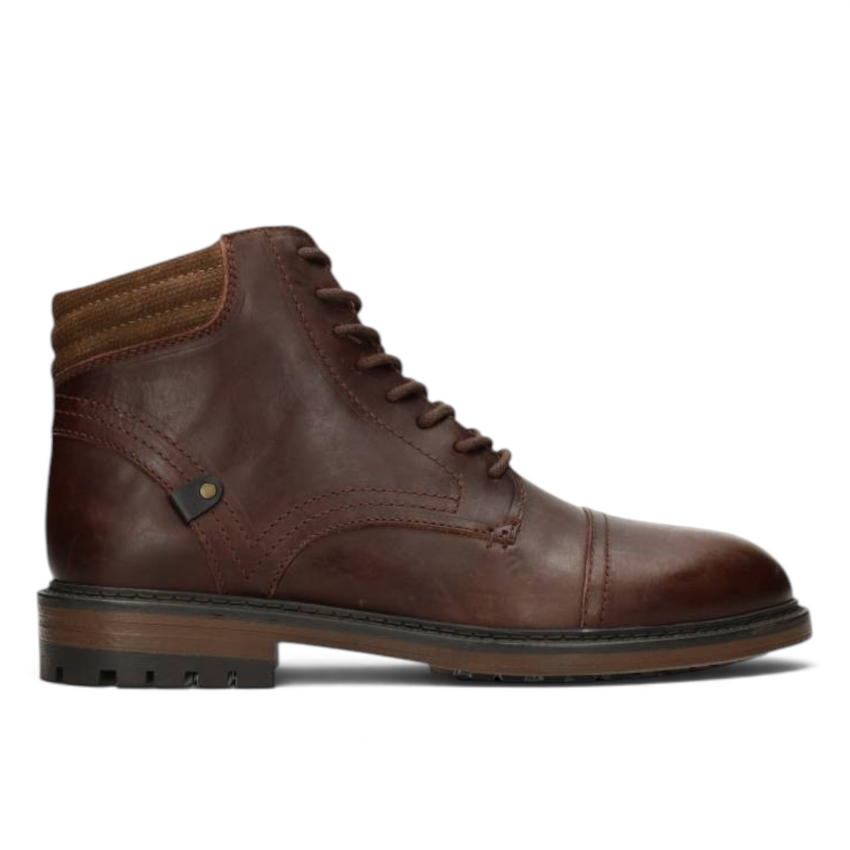 ShoeShop Poelman HOMBRE-26 brown leather lace-up ankle boots with a ribbed collar and durable lug sole
