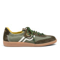 ShoeShop Primabase Borg retro-style men's sneakers in olive green leather and textile with a gum rubber sole.