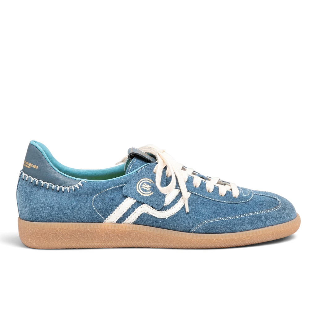ShoeShop Primabase Polo light blue suede sneakers with gum rubber sole and white lace-up detail