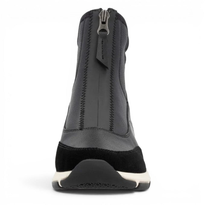ShoeShop Remonte D1S72-02 black ankle boots with front zipper closure and sporty white sole