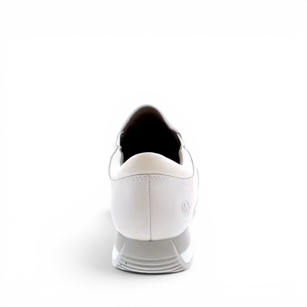 Back view of white Remonte D0H06-80 sneakers with a grey sole from ShoeShop