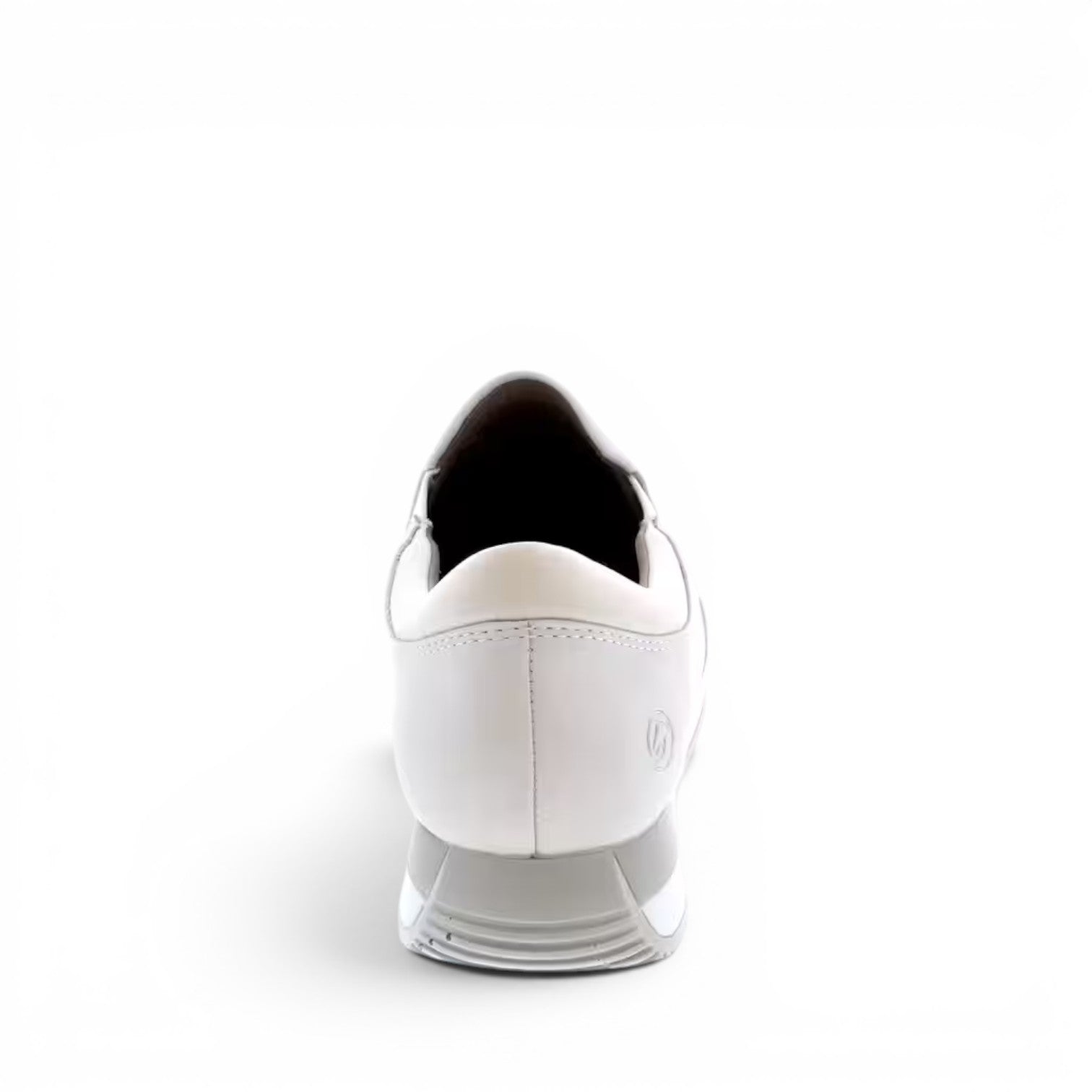 Back view of white Remonte D0H06-80 sneakers with a grey sole from ShoeShop