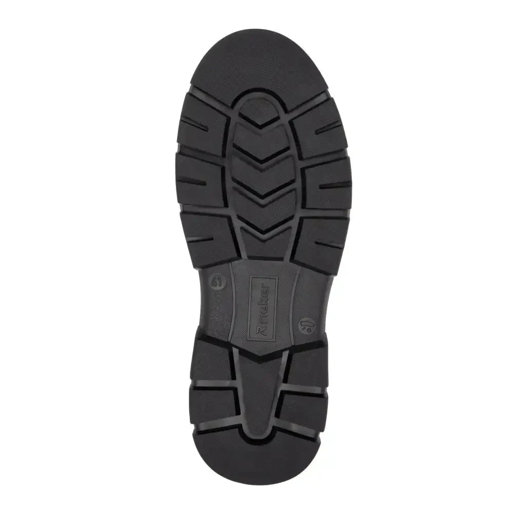 ShoeShop Rieker U1270-54 black rubber boot outsole with deep tread pattern for traction