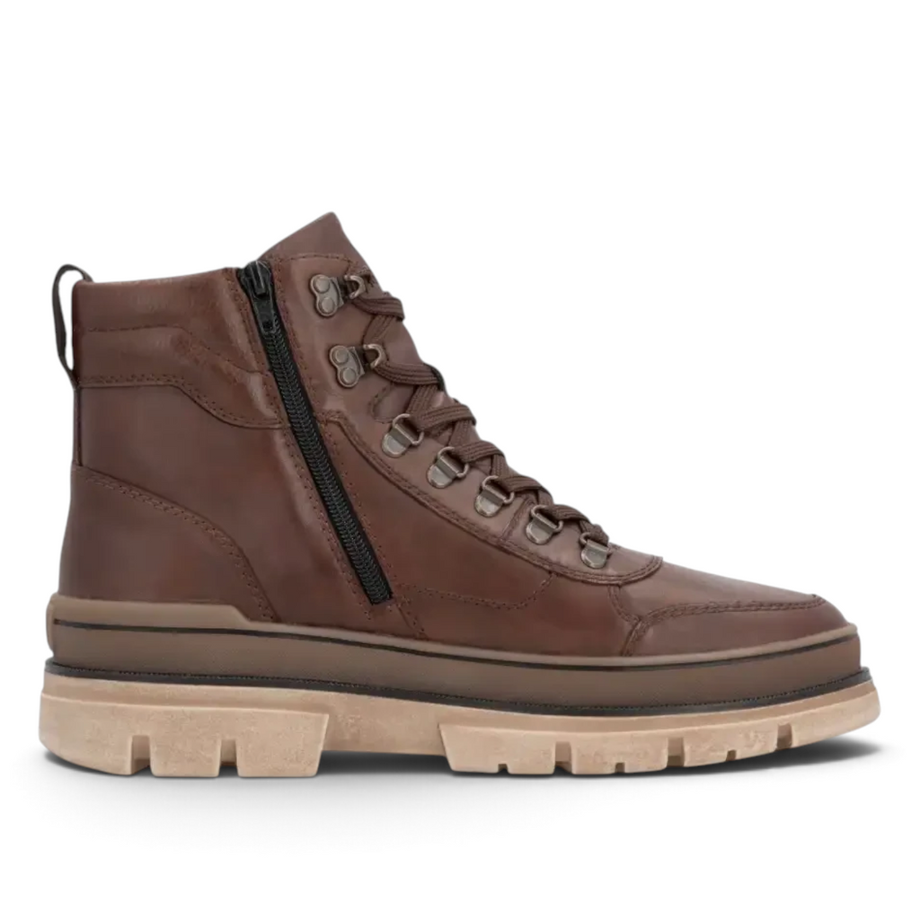 ShoeShop Rieker U1271-22 brown leather lace-up ankle boots with side zipper and chunky lug sole
